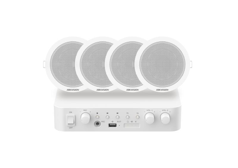 Hikvision Analog Audio Kit with 60W Analog Amplifier and 4* 6W Ceiling Speakers DS-QAE0KA60206-4